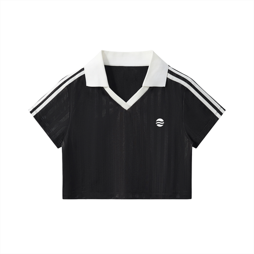 Contrast Collar Striped Cropped Jersey